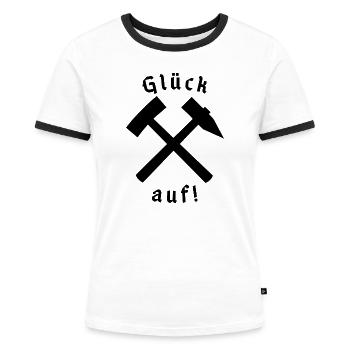 Glück auf! - Frauen Kontrast-T-Shirt - Weiß/Schwarz - Vorne - Selfina (174cm)