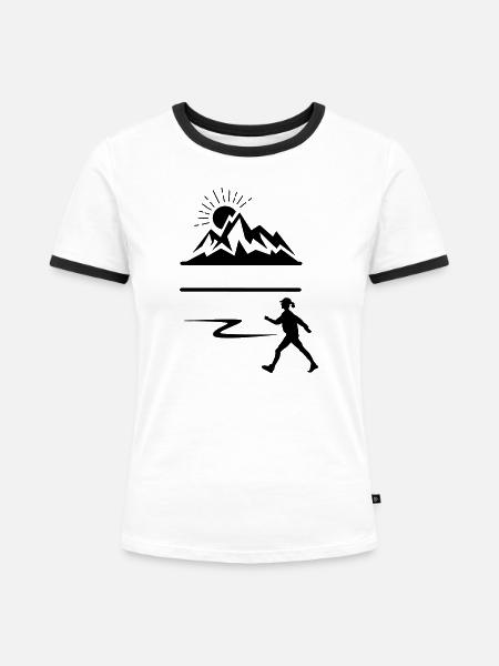 Wandererin Berge Banner - Frauen Kontrast-T-Shirt - Weiß/Schwarz