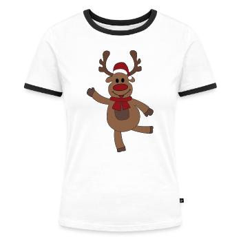Lustige Weihnachten mit Elch - Frauen Kontrast-T-Shirt - Weiß/Schwarz - Vorne - Selfina (174cm)