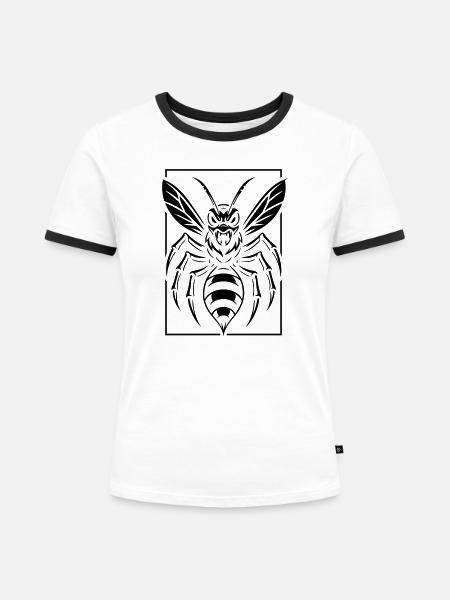 Stilisierte Wespe - Frauen Kontrast-T-Shirt - Weiß/Schwarz