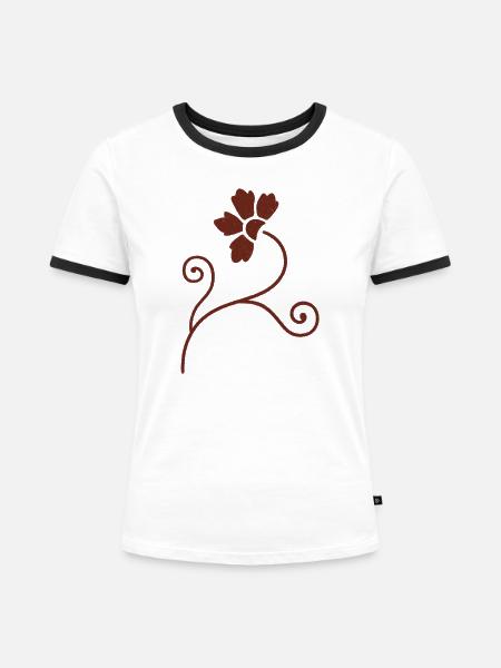 Rustikales Blumenornament - Frauen Kontrast-T-Shirt - Weiß/Schwarz
