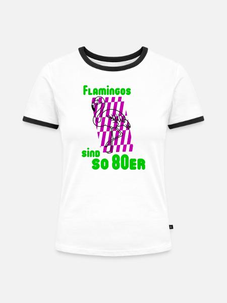 Flamingos 80er - Frauen Kontrast-T-Shirt - Weiß/Schwarz