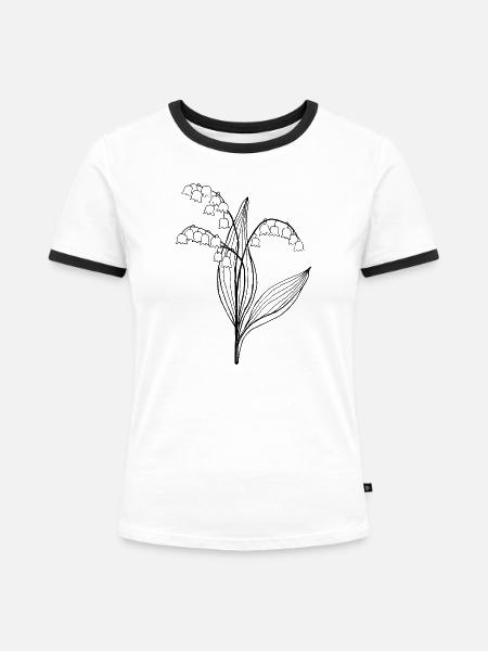 Maiglöckchen – Convallaria – botanisch - Frauen Kontrast-T-Shirt - Weiß/Schwarz