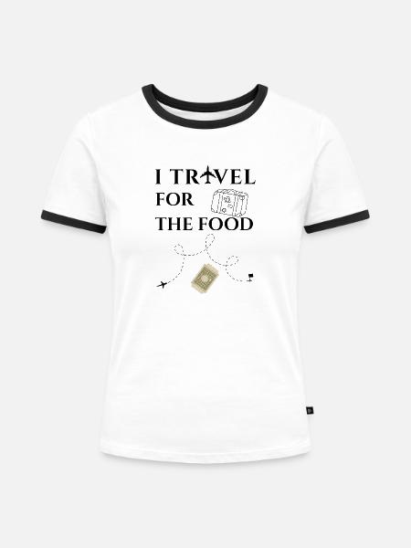 Ich reise fürs Essen - Frauen Kontrast-T-Shirt - Weiß/Schwarz