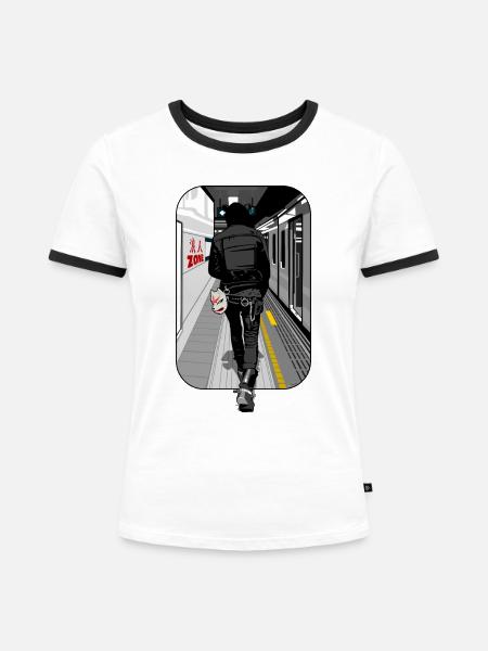 Tokyo U-Bahn - Frauen Kontrast-T-Shirt - Weiß/Schwarz