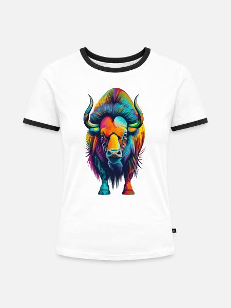 Bison - Frauen Kontrast-T-Shirt - Weiß/Schwarz