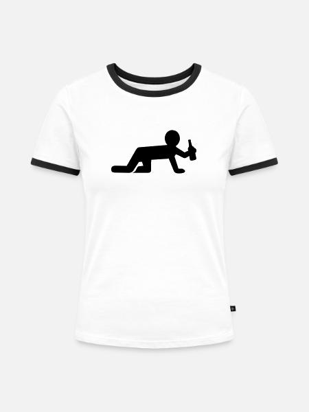 Alkohol - Frauen Kontrast-T-Shirt - Weiß/Schwarz