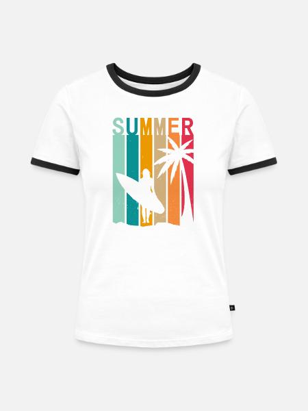 Surfer-Mädchen - Frauen Kontrast-T-Shirt - Weiß/Schwarz