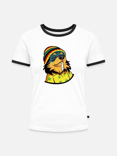 Glücklicher Welpe - Frauen Kontrast-T-Shirt - Weiß/Schwarz