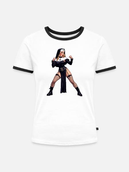 Super-Ehefrau-Nonne - Frauen Kontrast-T-Shirt - Weiß/Schwarz