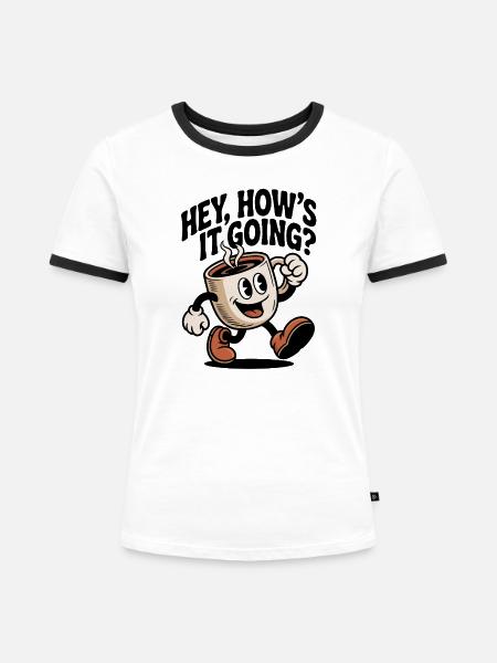 Lachender Kaffeebecher - Frauen Kontrast-T-Shirt - Weiß/Schwarz