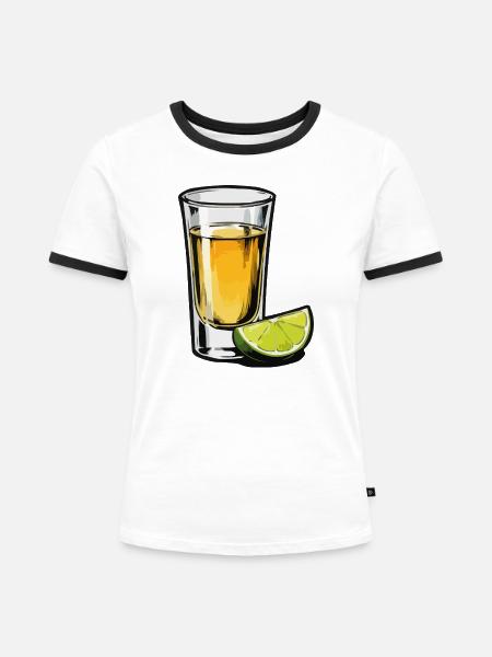 Tequila Glas - Frauen Kontrast-T-Shirt - Weiß/Schwarz