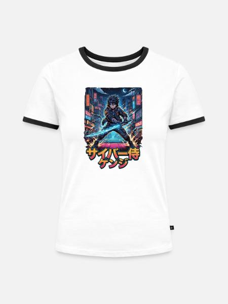 Cyber Samurai Kenji Neonklinge - Frauen Kontrast-T-Shirt - Weiß/Schwarz
