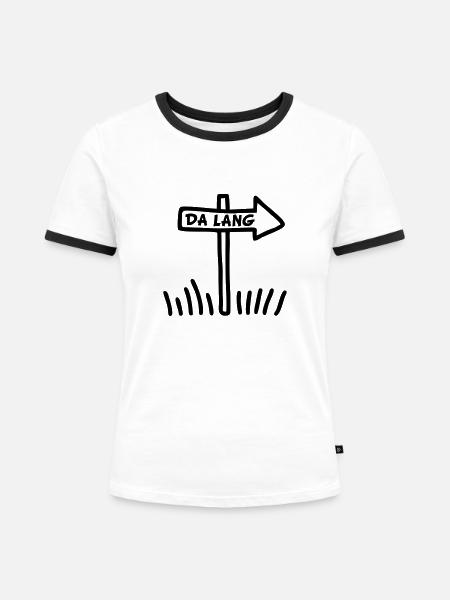 Da lang - rechts - Frauen Kontrast-T-Shirt - Weiß/Schwarz