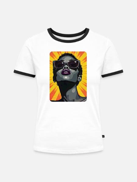Schwarze Frau Pop Art Design - Frauen Kontrast-T-Shirt - Weiß/Schwarz