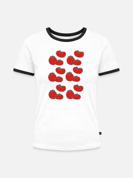 Tomaten Muster Kollektion - Frauen Kontrast-T-Shirt - Weiß/Schwarz