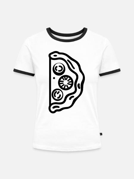 Pizzastück - Frauen Kontrast-T-Shirt - Weiß/Schwarz