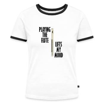 Klassische Musik, Flötist, Musiker, Flöte hebt die - Frauen Kontrast-T-Shirt - Weiß/Schwarz - Vorne - Selfina (174cm)