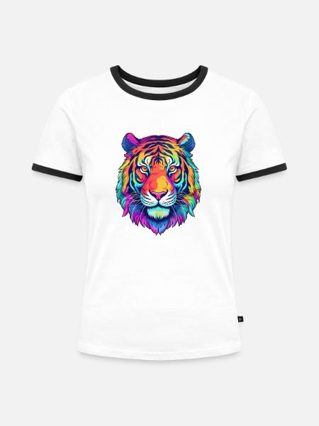 Lebendiger Tigerkopf - Frauen Kontrast-T-Shirt - Weiß/Schwarz