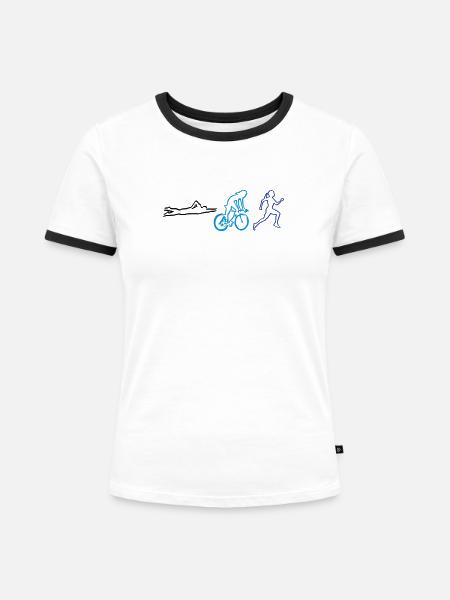 Triathlon, Triathletin - Frauen Kontrast-T-Shirt - Weiß/Schwarz