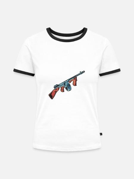 Maschinengewehr - Frauen Kontrast-T-Shirt - Weiß/Schwarz