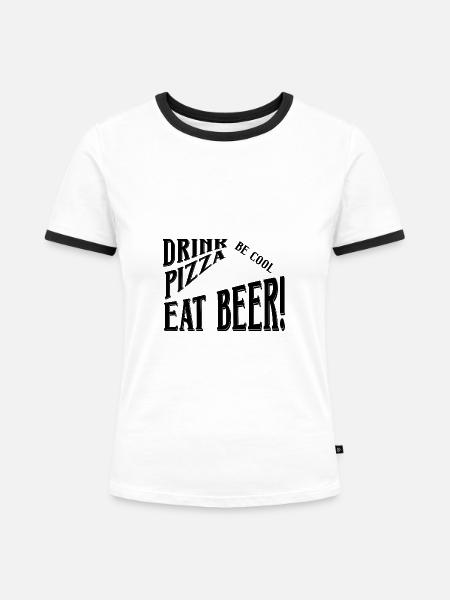 Drink Pizza Eat Beer - Frauen Kontrast-T-Shirt - Weiß/Schwarz