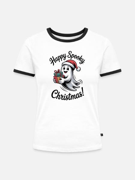 Weihnachtsgeist mit Geschenken - Frauen Kontrast-T-Shirt - Weiß/Schwarz