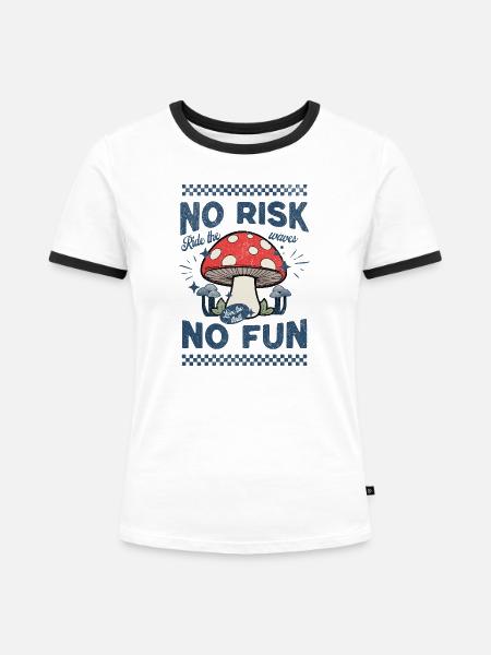 Pilz-Motiv: Ride the waves - Frauen Kontrast-T-Shirt - Weiß/Schwarz