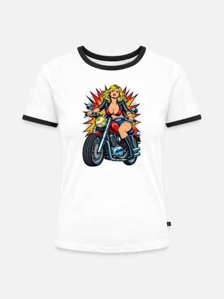 Biker-Mädchen - Frauen Kontrast-T-Shirt - Weiß/Schwarz