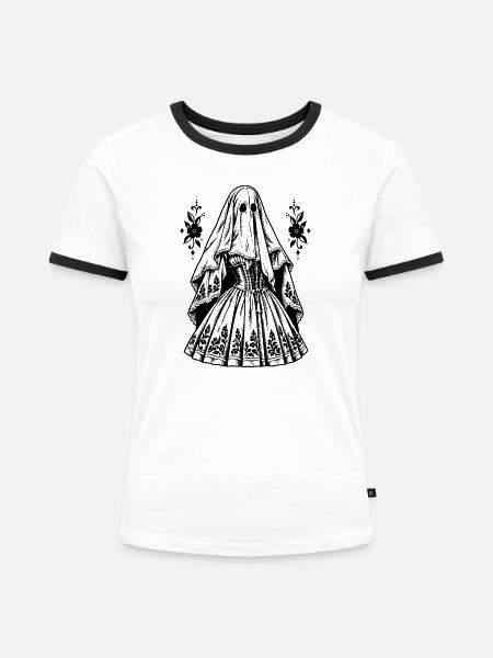 Dunkle viktorianische Geisterkunst - Frauen Kontrast-T-Shirt - Weiß/Schwarz