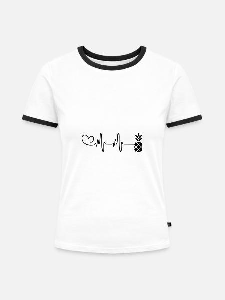 Ananas Puls Herz - Frauen Kontrast-T-Shirt - Weiß/Schwarz