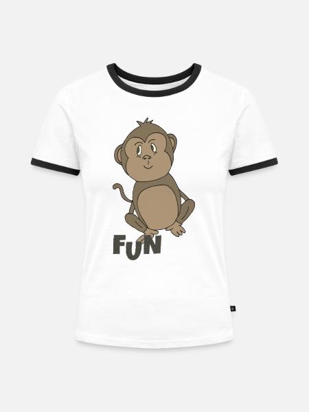 AFFE FUN - Frauen Kontrast-T-Shirt - Weiß/Schwarz