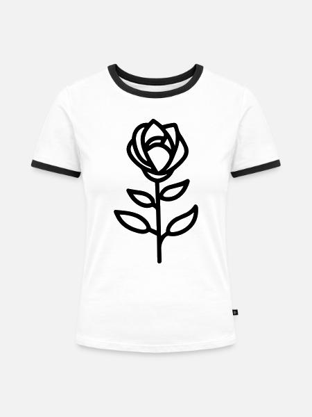 Rosa Blume - Frauen Kontrast-T-Shirt - Weiß/Schwarz