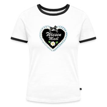 Wiesen Madl schwarzes Lebkuchenherz - Frauen Kontrast-T-Shirt - Weiß/Schwarz - Vorne - Selfina (174cm)