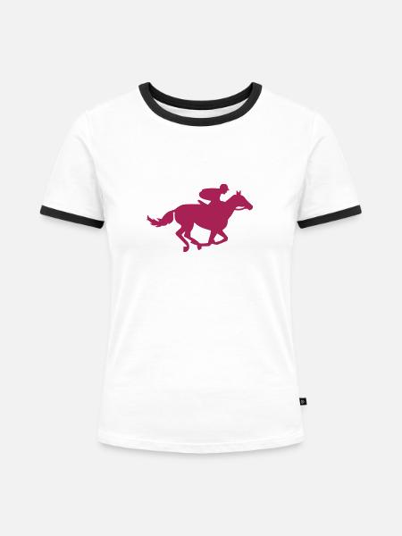 Pferderennen - Frauen Kontrast-T-Shirt - Weiß/Schwarz