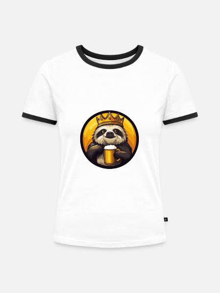 Faultier Bier Comic - Frauen Kontrast-T-Shirt - Weiß/Schwarz