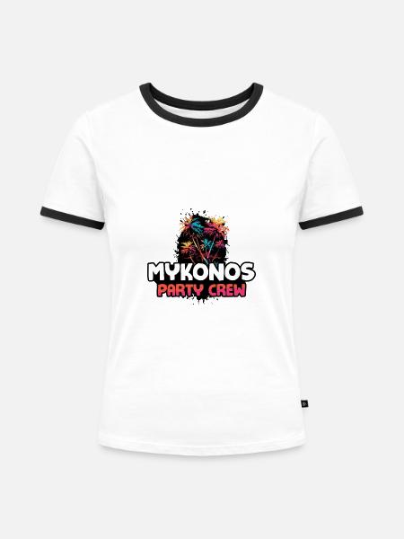 Mykonos Party Crew - Frauen Kontrast-T-Shirt - Weiß/Schwarz