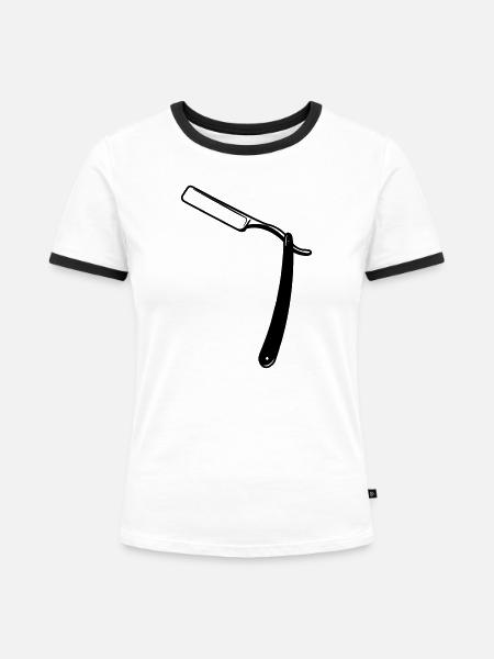 Rasiermesseroffenes transparentes Schattenbild - Frauen Kontrast-T-Shirt - Weiß/Schwarz