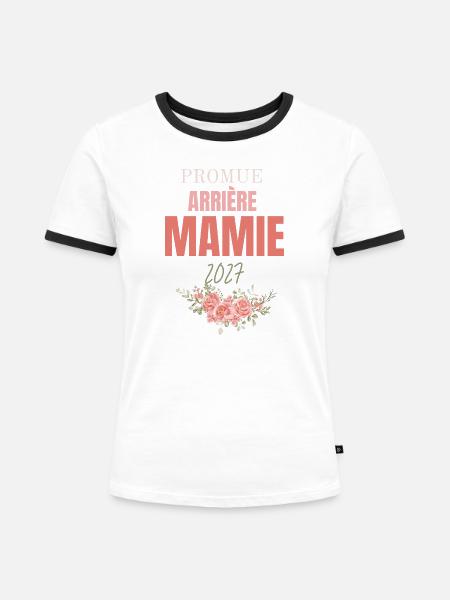 Granny Souvenir 2027 Blumen - Frauen Kontrast-T-Shirt - Weiß/Schwarz
