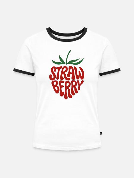 Erdbeere – Ästhetische Retro-Fruchtgrafikgestaltung - Frauen Kontrast-T-Shirt - Weiß/Schwarz