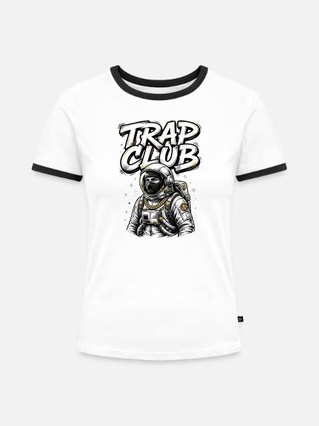 TrapClub Astronautenkette - Frauen Kontrast-T-Shirt - Weiß/Schwarz