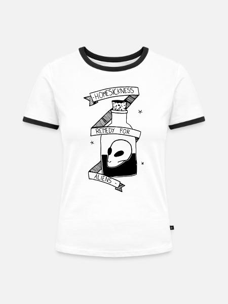 Flasche alien head - Frauen Kontrast-T-Shirt - Weiß/Schwarz
