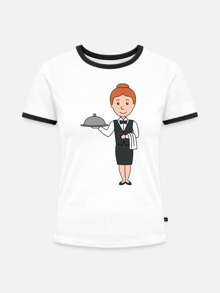Kellnerin - Frauen Kontrast-T-Shirt - Weiß/Schwarz