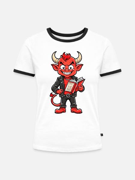 Roter Teufel - Frauen Kontrast-T-Shirt - Weiß/Schwarz