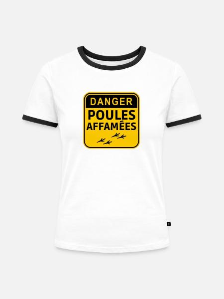 Gefahr hungrige Hühner - Frauen Kontrast-T-Shirt - Weiß/Schwarz