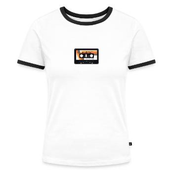 Kasette Retro 80er + 90er jahre - Frauen Kontrast-T-Shirt - Weiß/Schwarz - Vorne - Selfina (174cm)