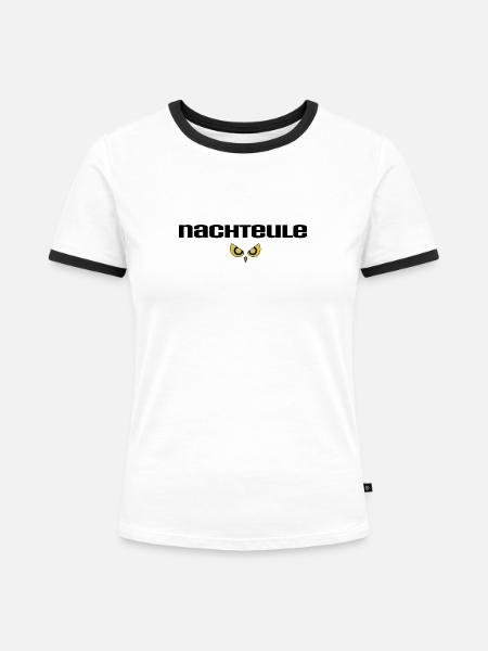 Nachteule - Frauen Kontrast-T-Shirt - Weiß/Schwarz