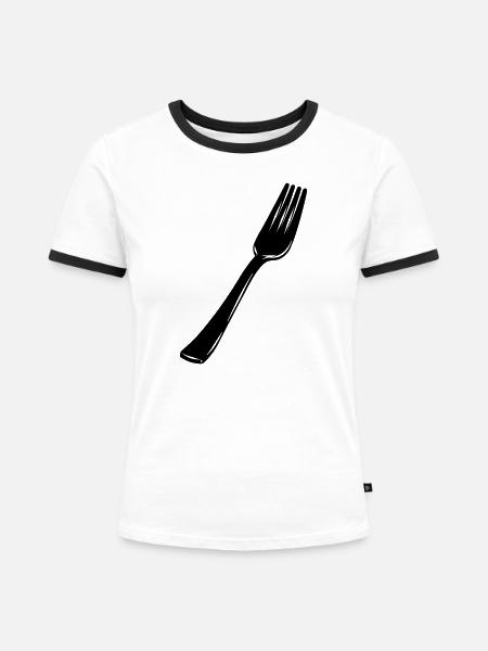 Gabelbesteck - Frauen Kontrast-T-Shirt - Weiß/Schwarz