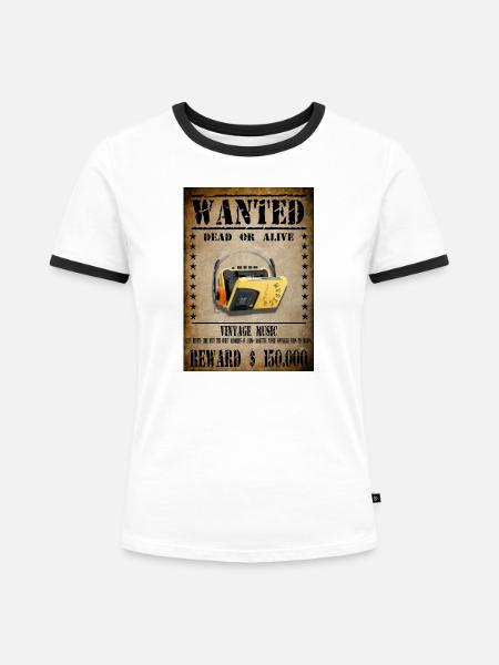 WALKMAN GESUCHT - Frauen Kontrast-T-Shirt - Weiß/Schwarz