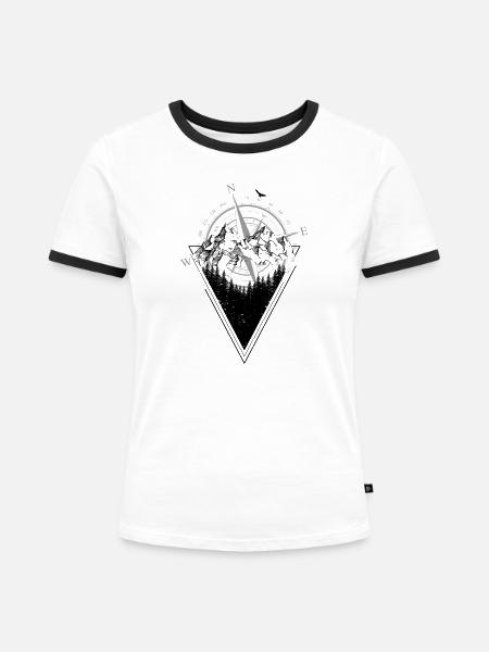 Verwitterte Kompass Grunge Karte - Frauen Kontrast-T-Shirt - Weiß/Schwarz